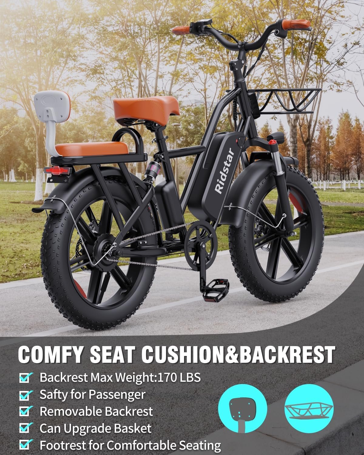 Electric bike Ridstar FM001, 48V, 1000W, 15Ah, 2-Seater