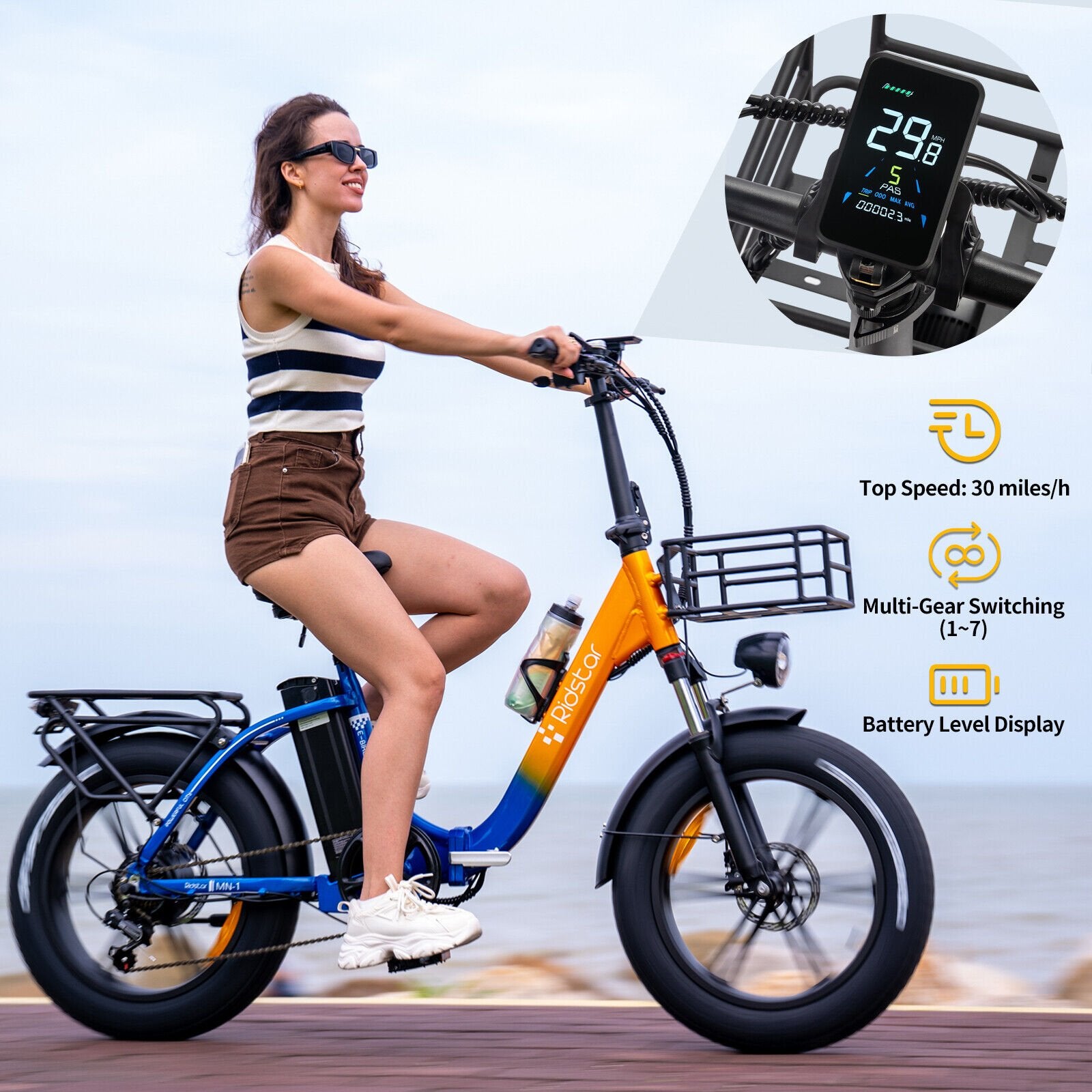 Foldable Electric Bike Ridstar MN-20, 1000W, 48V, 15Ah battery