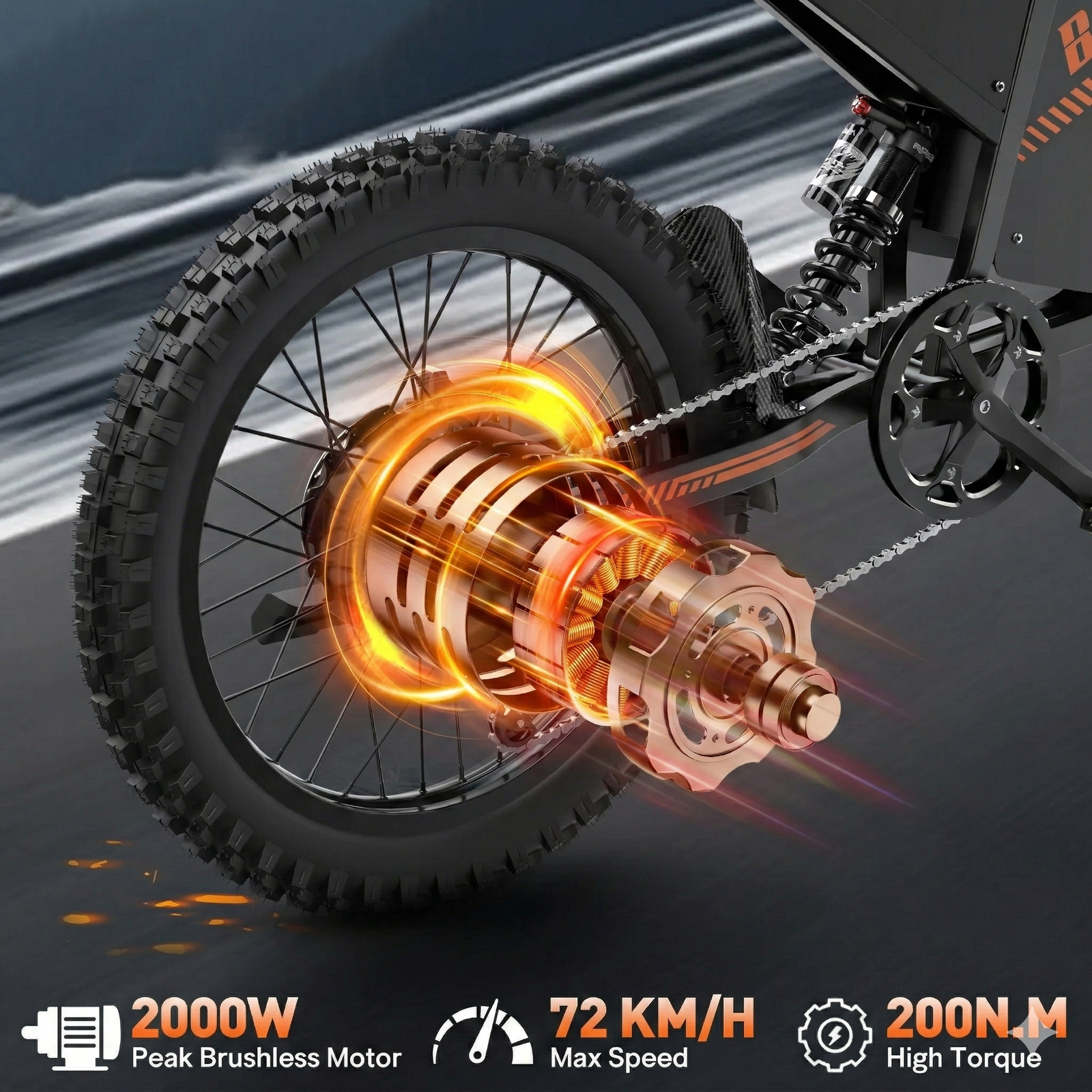 Electric motorcycle Bopzin Q8, 2000W, 60V, 35Ah battery, 25×3.0″ tyres