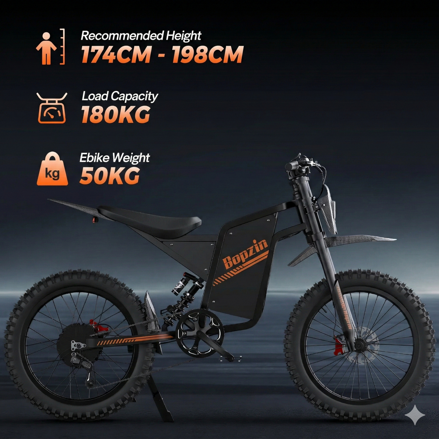 Electric motorcycle Bopzin Q8, 2000W, 60V, 35Ah battery, 25×3.0″ tyres