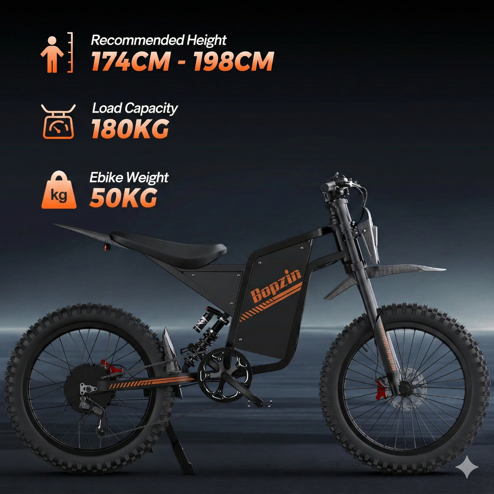 Electric motorcycle Bopzin Q8, 2000W, 60V, 35Ah battery, 25×3.0″ tyres