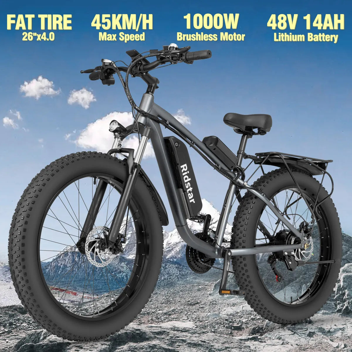 Electric Bike Ridstar E26, 1000W, 48V, 14Ah battery, 26 Inch Off-Road Tires