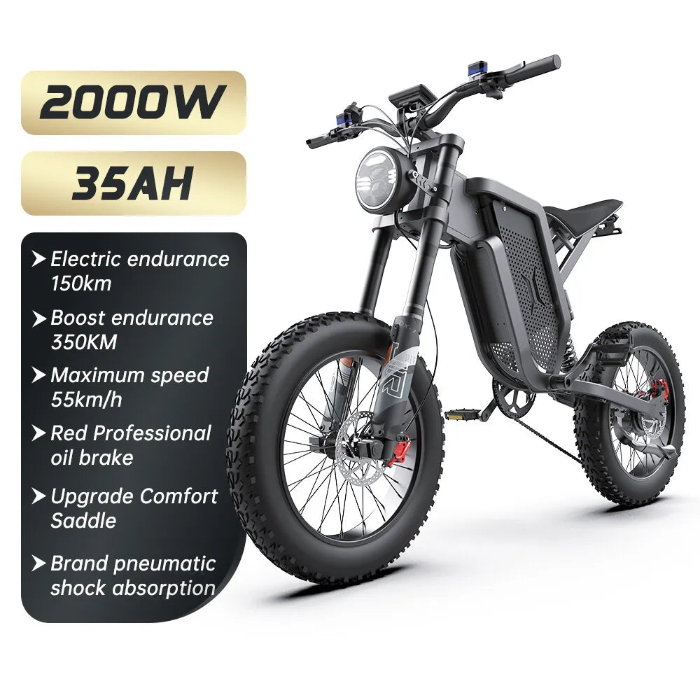 Electric Bike EKX X21, 2000W, 48V, 35Ah, 20” Fat Tire Mountain Bicycle E-bike