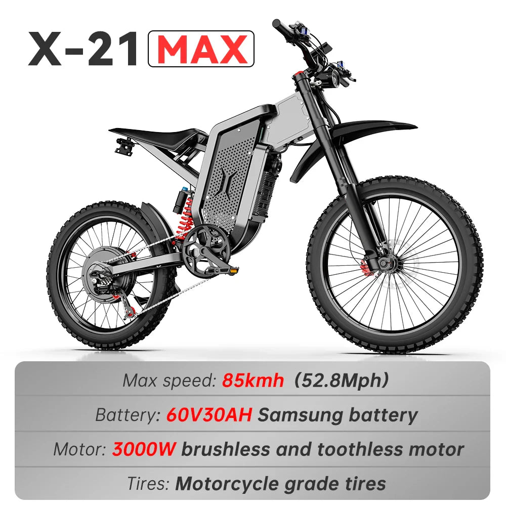 Electric bike EKX X21 MAX, 3000W, 60V 30AH battery, max speed 85km/h