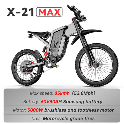 Electric bike EKX X21 MAX, 3000W, 60V 30AH battery, max speed 85km/h