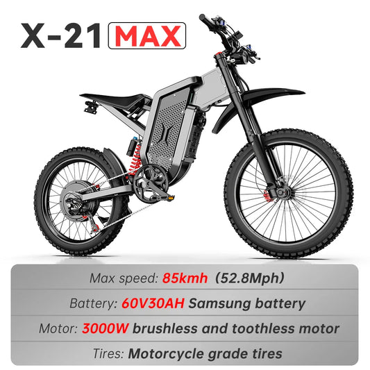 Electric bike EKX X21 MAX, 3000W, 60V 30AH battery, max speed 85km/h